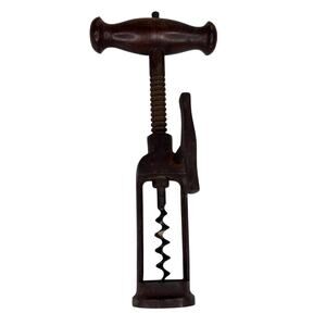 Antique Corkscrew Rack & Pinion Metal Wood Handle Vintage